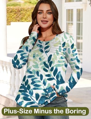 Blingfit Plus Size Long Sleeve Tops for Women Fall Fashion Crew Neck Pullover Tunic Tops Casual Floral Basic Shirts Loose Fits Blouses 3XL - Thumbnail 5