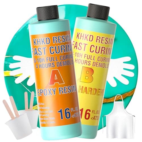 Epoxy Resin, KHKD RESIN 32 OZ Fast Cure Epoxy Resin Kit, Quick Dry Resina Epoxica Upgrade 4 Hours Unmould, Clear High Gloss Epoxy, Odorless Art Resin for Painting, Craft, Coasters, Coating, Jewelry