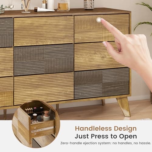 SIDUCAL 9 Drawer Dresser for Bedroom, 55'' W Modern Fluted Dressers TV Stand with Handleless, Wood Tall Dressers Storage Organizer, Wide Chest of Drawers for Bedroom, Dresser for Living Room - Thumbnail 4