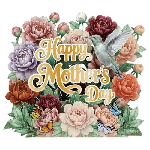 DISJOURNEY 3D Pop Up Mothers Day Card - 5-Layer Happy Mothers Day Vintage Burgundy & Pink Peony Flower Bouquet Card - Handmade Pop Up Gift for Best Mom Grandma Wife - Includes Envelope & Note Card