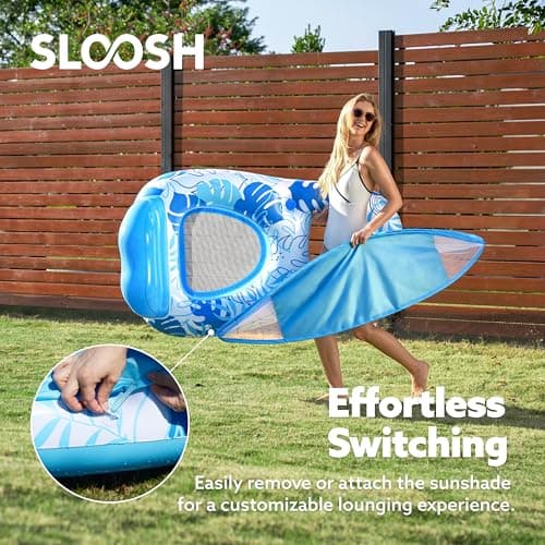 SLOOSH Inflatable Pool Floats Lounger with Canopy for Adult - Pool Lounge Float with Cup Holder & Backrest, Footrest for Pool Party, Swimming, Lake, Beach, Travel - Thumbnail 5