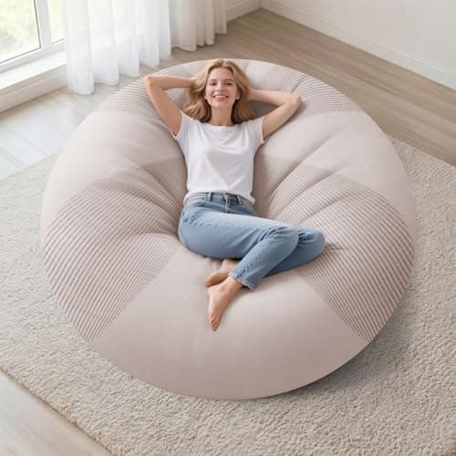 Homguava 3FT Bean Bag Chairs for Adults Teardrop BeanBag Chair Comfy Memory Foam Bean Bags Two-Tone Distressed Velvet & Corduroy Washable Cover for Living Room, Home (Corduroy, White) - Image 1