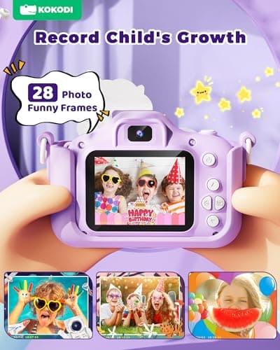 KOKODI Kids Camera Toy Digital Camera for Kids, Birthday Gifts for Girls Age 3-12, 1080P HD Video Camera for Toddler, Unicorn Children Toys for 3 4 5 6 7 8 9 Year Old Girls with 32GB SD Card (Purple) - Thumbnail 3