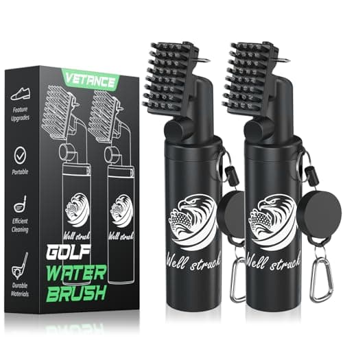 2 Pack Pro Golf Club Cleaner - 4oz Water Bottle with Groove Cleaner and Retainer Clip, Durable Nylon Bristles for Easy Cleaning, Ergonomic Button Design, Golf Gifts for Men (Black) - Image 1