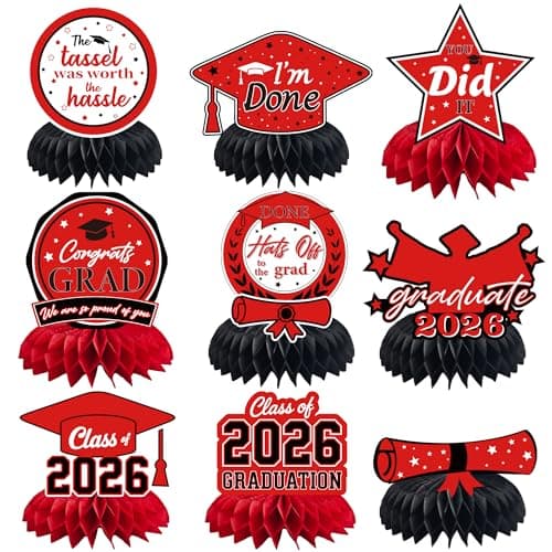 Graduation Decorations 2026 - Red Graduation Honeycomb for Table Centerpiece | Graduation Party Decorations Class of 2026,Table Toppers for Graduation Party Favors Supplies Indoor Outdoor - Image 1