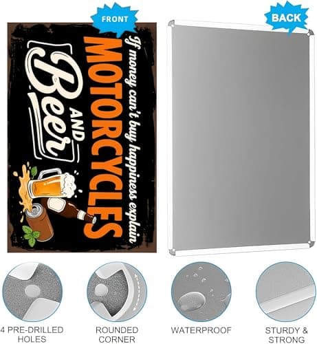 Carastora Retro Metal Tin Sign – Motorcycle and Beer Wall Decor, Funny Vintage Sign for Bar, Cafe, Garage, Man Cave, or Club Decoration, 8x12 Inches - Thumbnail 5