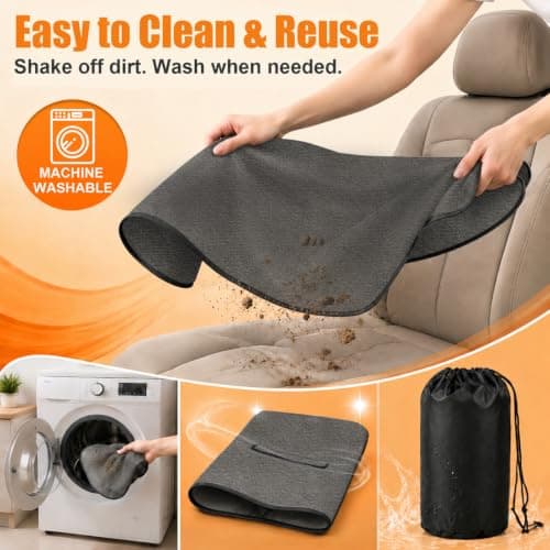 KIGEMOS Rear Bench Seat Cover, Waterproof, Sweatproof, Non-Slip Protector for Back Seat, Dual-Layer Microfiber Terry, Universal Fit for Cars, Trucks, SUVs – Embroidered Design (Gray, 1 Pack) - Thumbnail 6