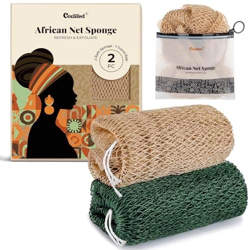 CORATED African Net Sponge Authentic, Shower Loofah Exfoliating Bath Net Sponge with Knots, Body Scrubber for Women and Men Daily Use Body Care, Travel Portable Bath Accessories for Bathroom
