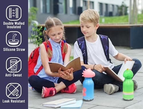 DLOCCOLD Insulated Stainless Steel Water Bottle with Detachable Soft Dinosaur Animal Head Fun Drinking 16 Ounce with Flexible Reusable Straw - Thumbnail 6