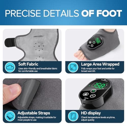 Cordless Foot and Ankle Massager for Pain Relief, Rechargeable Foot Massager for Neuropathy Ankle Heating Pad Wrap with Massage for Circulation, 6 Heat & 3 Vibration Levels, Auto Shut-Off (Grey) - Thumbnail 6