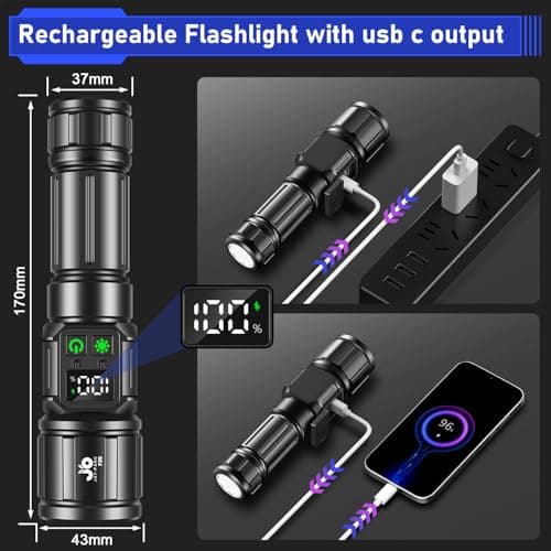 JAY-PARK Flashlights High Lumens, Rechargeable Flashlight 100000 Lumens with Magnetic, Bright Flash Light 9 Modes with 5000 mAh Battery, Tactical Flashlight for Camping, Hiking, Dog Walking - Thumbnail 5