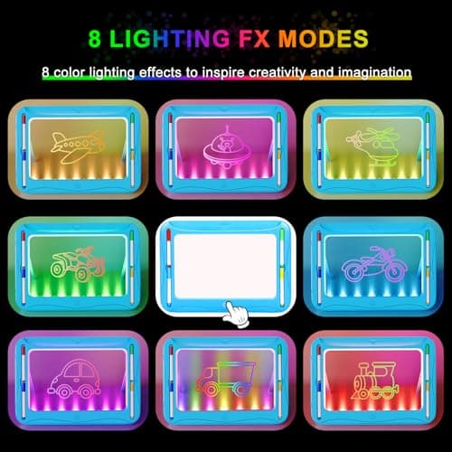 LED Drawing Board, Magic Kids Toys for Boys 4-6, Christmas Birthday Gifts, Light Up Tracing Pad, 9 Double-Sided Cards, 6 Markers, Glow in The Dark Doodle Writing Tablet, Learning Toy Arts Crafts Kits - Thumbnail 3