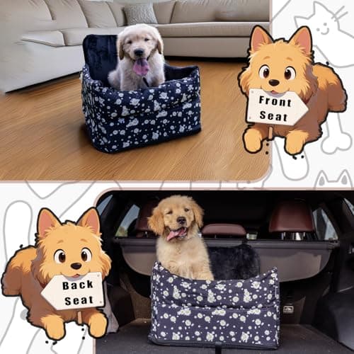 Cullaby Dog Car Seat for Small/Medium Dogs – Elevated Booster Seat with Detachable, Washable Cover, Safety Belts, and Storage Pockets Car Back Seat (Black Daisy, 15.75 * 17.72 * 9.84") - Thumbnail 6