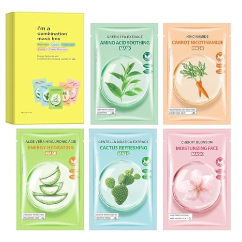 Sheets Face Masks Skincare for All Skin Types, Hydrating Facial Sheets Mask for Firming, Sheet Mask with Cherry Blossom Cactus Aloe Vera Facial Sheet For Moisturizing, Soothing, Face Mask for Women - Image 1