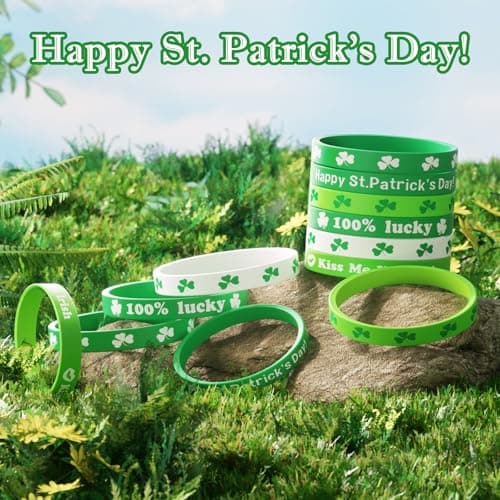 St Patricks Day Bracelets for Kids 30PCS Shamrock Rubber Bracelets Bulk St. Patrick's Day Party Favors Goodie Bag Stuffers Supplies Green Irish Wristbands St Patricks Day Accessories Treats Gifts - Thumbnail 5