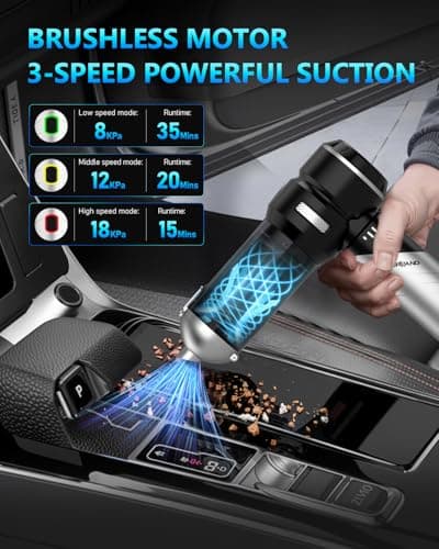NEVERLAND Handheld Vacuum Cordless Car Vacuum - 15000PA High Power 4-in-1 Portable Foldable Small Detailing Kit, Rechargeable Hand Held Vacuum for Car Home Office - Thumbnail 4