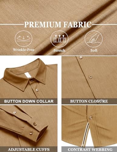 LETSEE Men's Button Down Dress Shirt Long Sleeve Untucked Business Casual Shirt Wrinkle Free Stretch Denim Texture - Thumbnail 5