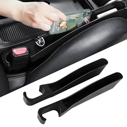 2 PCS Car Seat Gap Filler, Seat Gap Filler with Black-Carbon Fiber Texture for Cars SUV Trucks, Console Side Gap Organizer Storage Box with Charge Cable Hole, Fit for 1.2 Inches Seat Console Gap