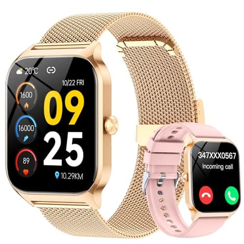 CASCHO Smart Watches for Women (Android/iOS), 1.85" HD Smart Watch with Calls/Messages/AI Voice Control, Sleep/Heart Rate Monitor,120+ Sports Modes Fitness Tracker Watch,Gold and Light Pink - Image 1
