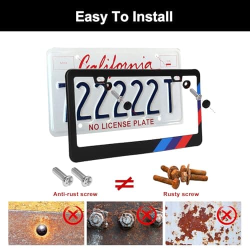 License Plate Frames for BMW All Models - Premium Aluminum Alloy License Plate Cover with 3-Color Stripe | Legal Car Accessories for BMW All Models (1Pack) - Thumbnail 4