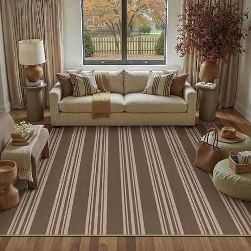 PureCozy Striped Easy Jute Rug 6x9 Brown Living Room Carpet Washable Non Slip Bedroom Rug Farmhouse Neutral Non Shedding Indoor Outdoor Large Carpet for Dining Room Under Table Office - Image 1