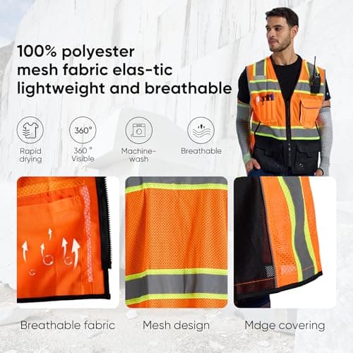 SRsafety High Visibility Vest, Security Vest with 9 Pockets,Mesh Safety Vest for Construction Workers Sanitation Workers - Thumbnail 5