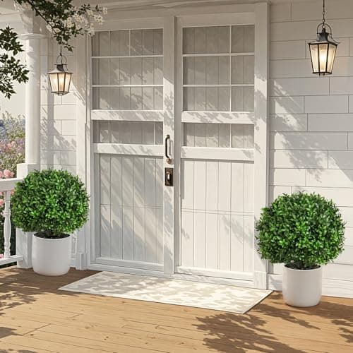 Artificial Olive Leaf Boxwood Topiary Ball Trees, Set of 2 UV Resistant 16in Outdoor Plants – Artificial Bonsai, Miniature Trees, Garden, Curb Appeal - Thumbnail 2