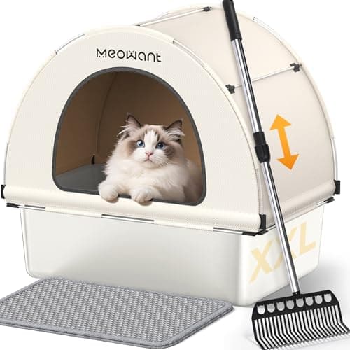 Meowant Stainless Steel Cat Litter Box, Extra Large Metal Litter Box with High Sided Oxford Fabric Cover & Extendable Scoop, Leakproof & Non-Sticky, Odor Control, No-Bend Cleaning - Image 1