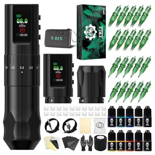 Tattoo Gun Kit Wireless Tattoo Kit Complete for Beginner, Urex G2 Tattoo Machine Kit Professional, 7 Adjustable Stroke Tattoo Pen, Dual 1600 mAh Machine Gun Battery, 20pcs Mixed Cartridge Needles - Image 1