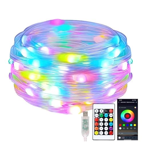 Color Changing Fairy Lights with Remote, USB 32.8ft RGB+IC Light Twinkle Bluetooth APP Control,Dimmable Xmas Music Sync Lights Timer IP67 Waterproof for Christmas Tree Indoor Outdoor Decor - Image 1
