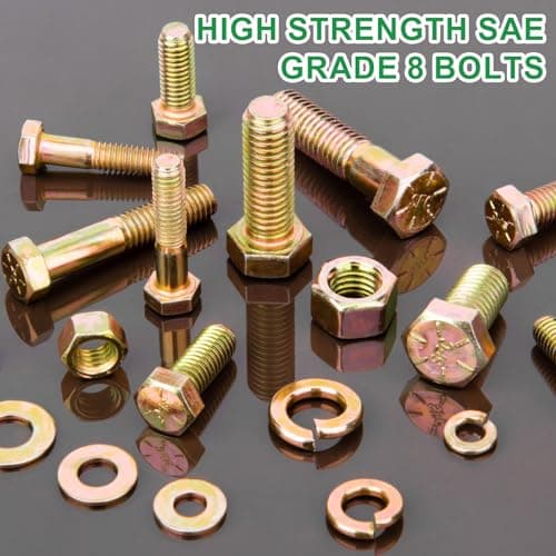 FOLIV 566Pcs Heavy Duty Bolts and Nuts Assortment Kit, Grade 8 Hex Screws Bolts Nuts Kit, 1/4-20 5/16-18 3/8-16, 15 Common Sizes Included - Thumbnail 2