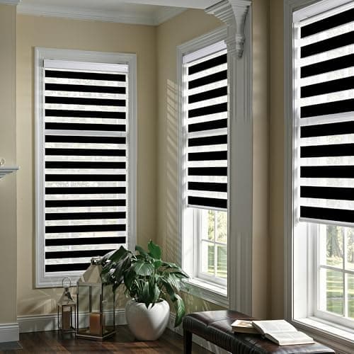 GHV Corded Zebra Blinds for Windows Blackout Blinds Dual Layer Privacy for Home and Office (Black, 36 in(W) x 72 in(H)) - Image 1