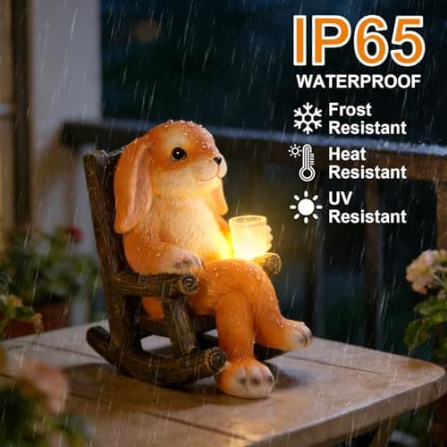 VOFSTAND Garden Statues Rabbit Statue with Solar LED Light, Ideal Gifts for Friends or Family's Birthday, Outdoor Decorations for Yard - Thumbnail 5