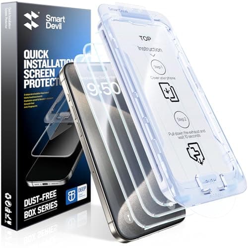SMARTDEVIL 3 Pack for iPhone 15 Pro Max Screen Protector, 9H Hardness Military Grade Shatterproof, HD Clear Tempered Glass with Auto Dust-Elimination, Bubble Free, Easy Installation - Image 1