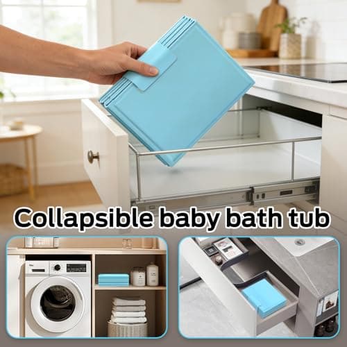 Totiro Collapsible Baby Bathtub, Foldable Infant Bath Tub with Non-Slip Base, Portable Travel Baby Bath for Newborns & Toddlers Indoor Outdoor Use, Baby Shower Gift, Blue - Thumbnail 6