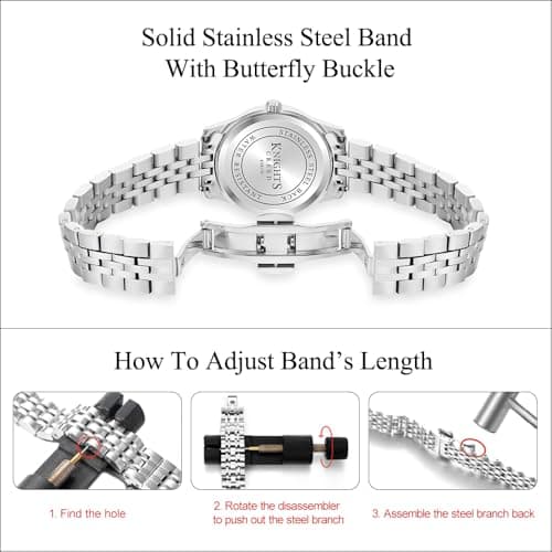 KNISKRED Easy Reader Watch for Women with Solid Stainless Steel Band Ladies Dress Watch Water Resistant (Silver) - Thumbnail 5