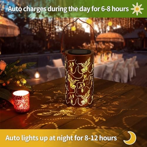 Solar Lanterns Outdoor Hanging Hummingbird Decor Lantern,Waterproof Hollow Out Metal Decorative Garden Light,Graceful Decoration for Patio,Yard,Landscape,Walkway,Festival - Thumbnail 3