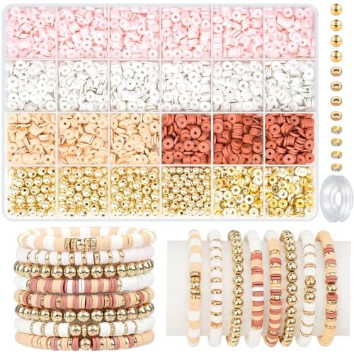 Gionlion 3000 Pcs Clay Beads for Bracelets, Bracelet Making kit Golden Beads for Jewelry Making, Charms Bracelet Kit DIY Arts and Crafts Birthday Mothers Day Gifts - Image 1