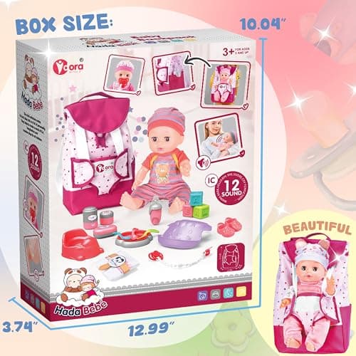 SMILESSKIDDO Baby Doll with Backpack Carrier, 14'' Realistic Dolls with Accessories, Includes Feeding Playset, Baby Care Set, Toddler Pretend Play Babydoll Toys for 1 2 3+ Year Old Kids Girls - Thumbnail 6