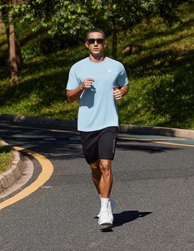 PINSPARK Men T Shirts UPF 50+ Lightweight Quick Dry Crew Neck Mens Short Sleeve Shirts Moisture Wicking Soft Casual Tees Tops L Arctic Blue - Thumbnail 3