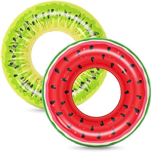 Jasonwell Inflatable Pool Floats Kids - 2 Pack Floaties Pool Tubes Swim Rings Fruit Water Floaty Watermelon Kiwi Inflatable Pool Toys Float for Swimming Pool Party Lake Beach Adults - Image 1