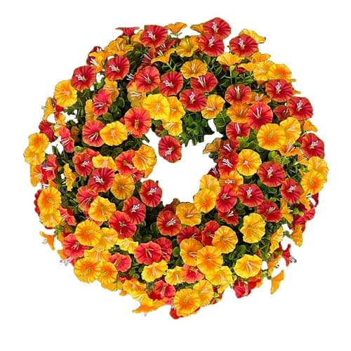 20'' Wreaths for Front Door, Artificial Eucalyptus Leaves with Fake Silk Flowers for Spring Summer Outdoor Indoor Outside, Home Porch Wall Window Farmhouse Celebration (Orange Yellow) - Image 1