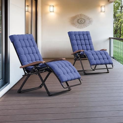 PURPLE LEAF Extra Wide Outdoor Reclining Chair Set of 2 Patio Zero Gravity Chaise Lounge Folding Chair with Removable Cushion Adjustable Headrest for Lawn Camping Beach Pool Navy Blue - Image 1