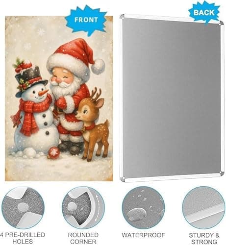 2-pack vintage country style Christmas snowman and reindeer themed metal tin sign decorative plaques - Size: 12 x 8 inches. Suitable for home decoration in living rooms, kitchens, bars, cafes, etc. Also makes a great gift. - Thumbnail 6