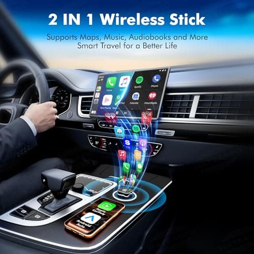 2026 Upgraded 2-in-1 Wireless CarPlay Adapter for iPhone & Android Auto, Plug and Play Wired to Wireless Dongle with Fast Auto-Connect, Works with 98% Factory Wired CarPlay Vehicles (USB-A/USB-C) - Thumbnail 2