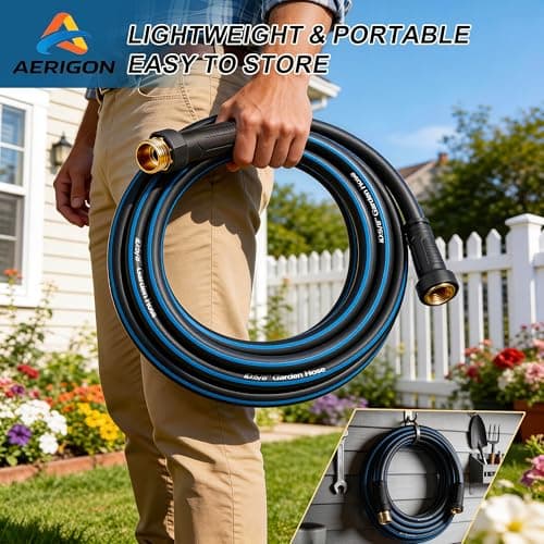 Water Hose 75FT Non-expandable, Durable Outdoor Rubber Hoses with Leak-proof Male to Female Fittings，Portable Garden Hose Manguera Para Jardin for Yard，Lawn Watering, Car Wash - Thumbnail 6