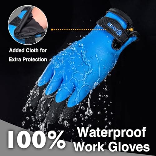 KAYGO Waterproof Thermal Work Gloves, Double Latex Coated, Good Grip and Dexterity, Insulated Liner Warm for Freezer Storage Cold Weather Fishing Winter Outdoor Jobs, KG145W (Blue, L) - Thumbnail 3