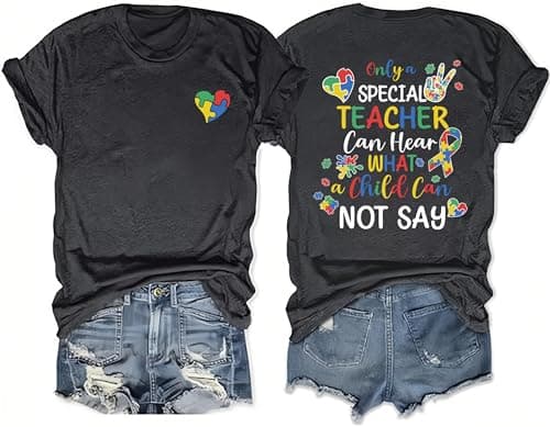 Autism Awareness Shirt Women Special Education Teacher T-Shirts Autism Puzzle Graphic Short Sleeve Tee Tops - Image 1