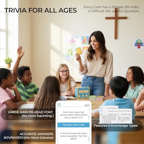 3-in-1 Bible Trivia & Activity Game for Kids & Adults - 300 Cards with Easy & Hard Questions - Fun Sunday School Lesson Bible Study, Family Night & Road Trip - Thumbnail 3