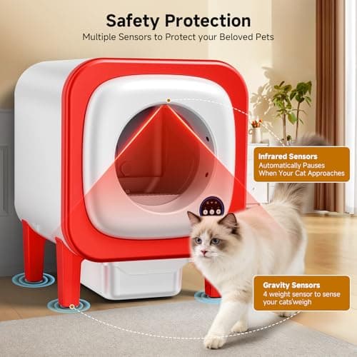 petstarlet Self Cleaning Litter Box, Extra Large Automatic Cat Litter Box Self Cleaning for Multiple Cats, App Control, Safety Protection, Ultra-Quiet,Includes Trash Bags,Red - Thumbnail 4